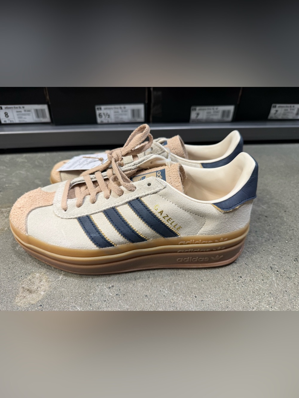 Adidas Gazelle Bold JQ5126 Cream White Navy Gum Platform NWT - Picture 8 of 8